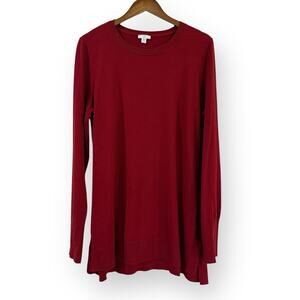 J Jill Cotton Blend Tunic Sweater Womens L Tall Long Sleeve True Red Lightweight